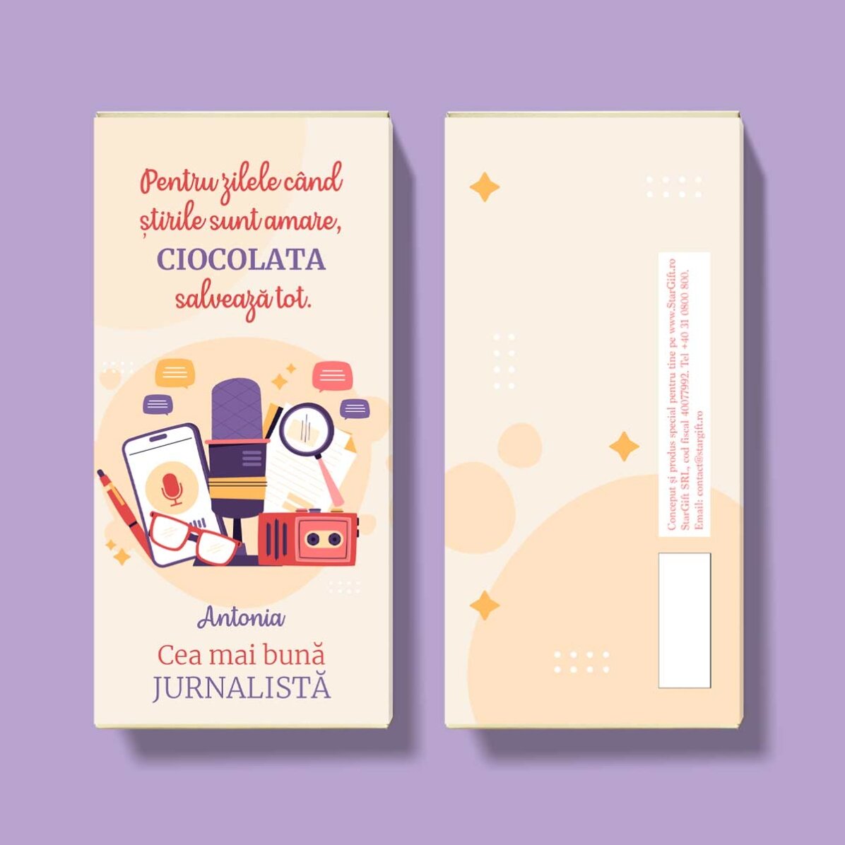 Chocolat personnalisé avec un message pour un journaliste