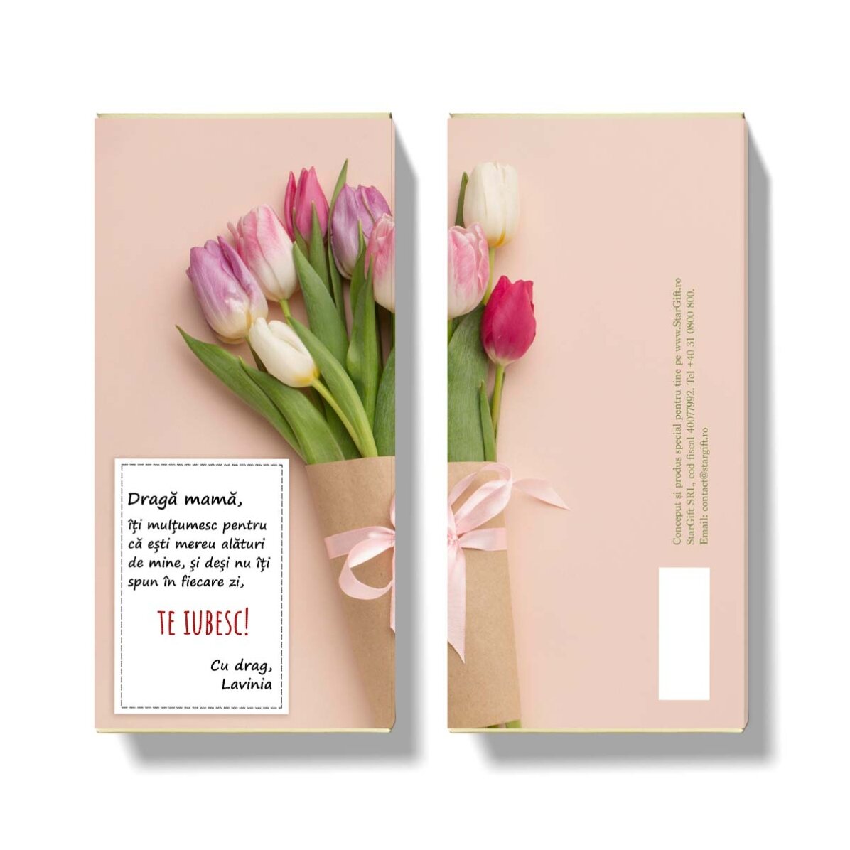 Chocolat personnalisé avec un message - Bouquet de tulipes