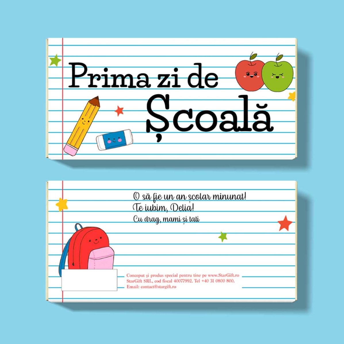 Chocolade met gepersonaliseerde tekst - Eerste schooldag
