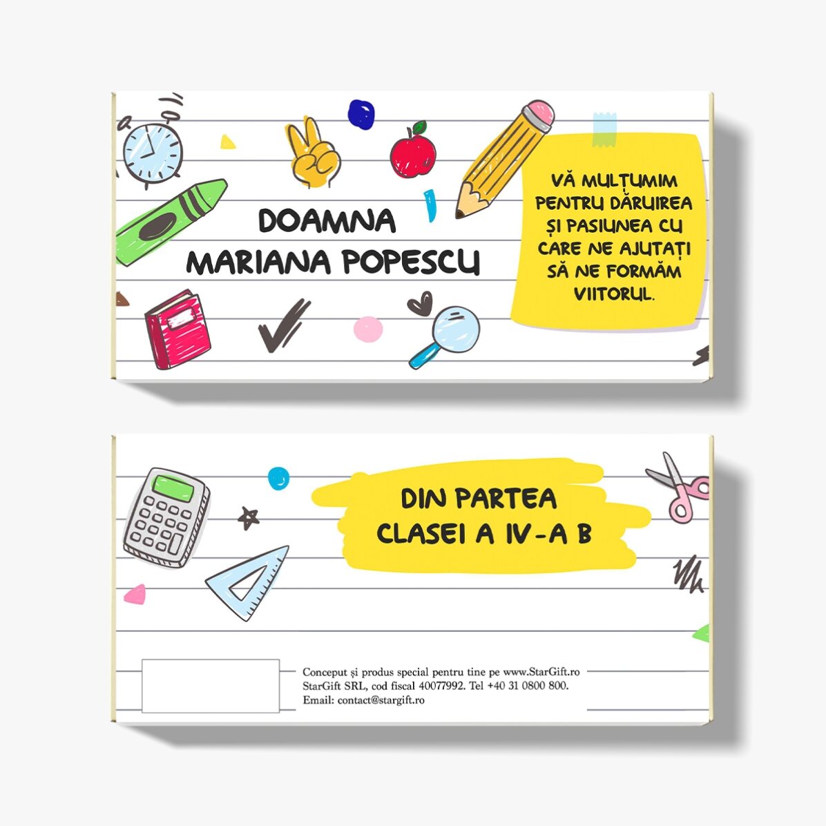 Chocolade met gepersonaliseerde tekst - School