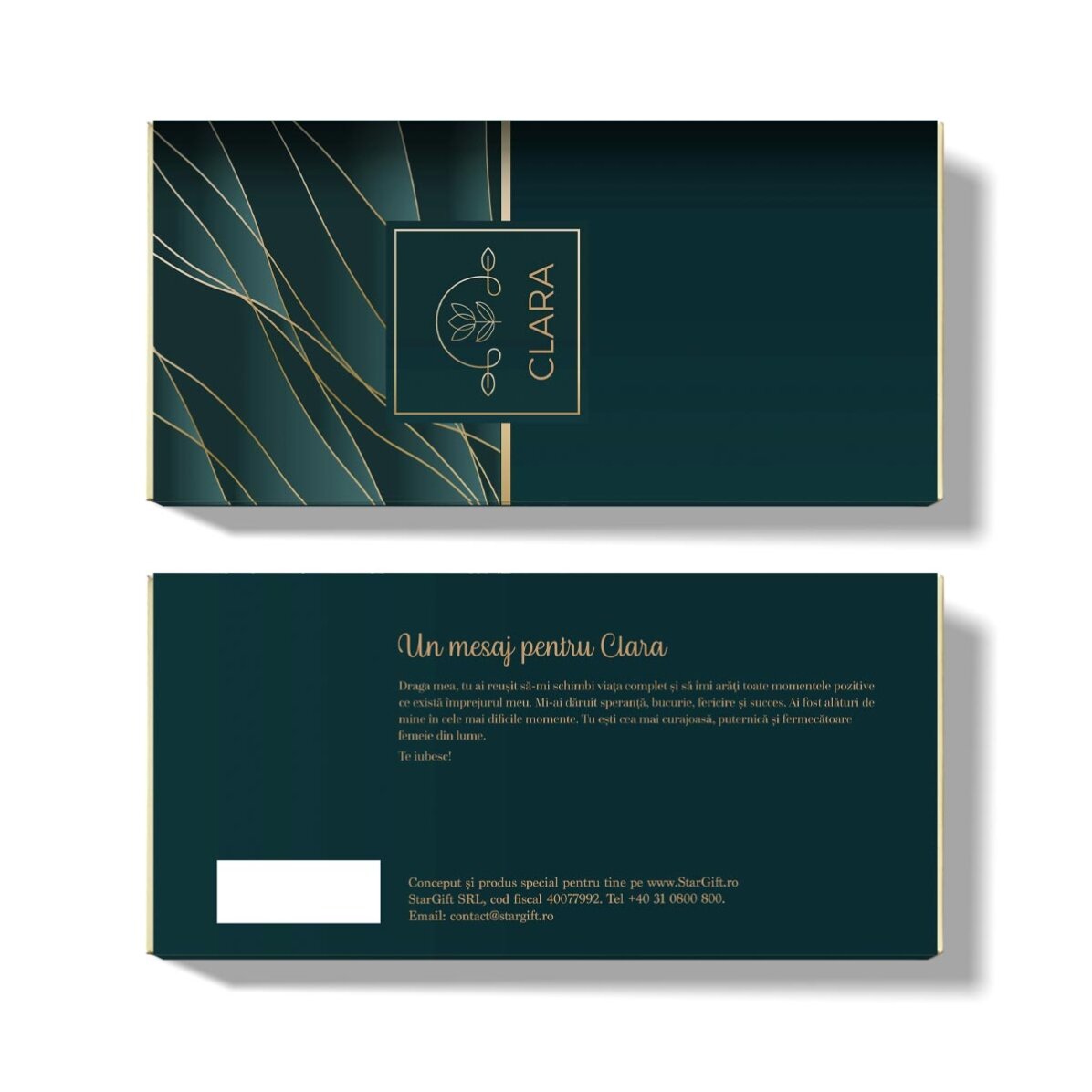 Chocolat personnalisé avec texte et message - Accents dorés