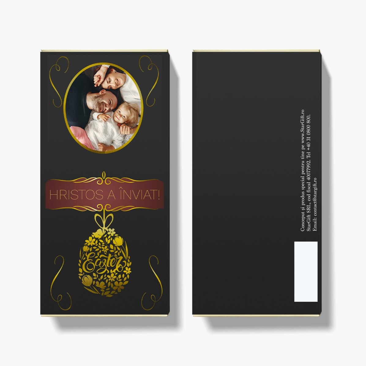 Chocolade met persoonlijke tekst en foto voor Pasen