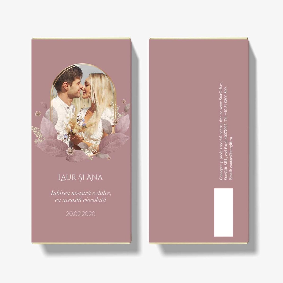 Chocolat personnalisé avec texte et photo - Floral