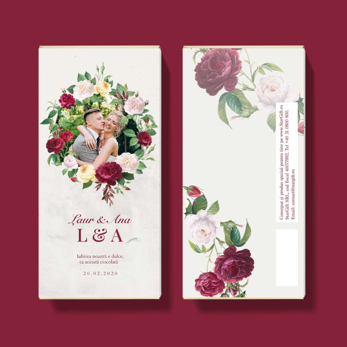 Chocolade met persoonlijke tekst en foto - Vintage bloemen