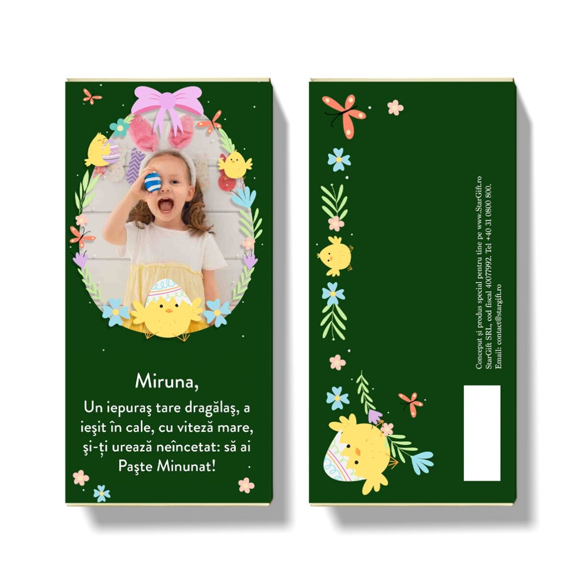 Chocolat personnalisé avec un texte et une photo - Pâques merveilleuses
