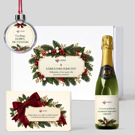 Geschenkdoos - Christmas time met producten die zijn gepersonaliseerd met een logo en een boodschap
