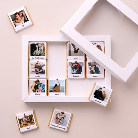 Geschenkdoos met 12 mini-chocoladehapjes, gepersonaliseerd met foto