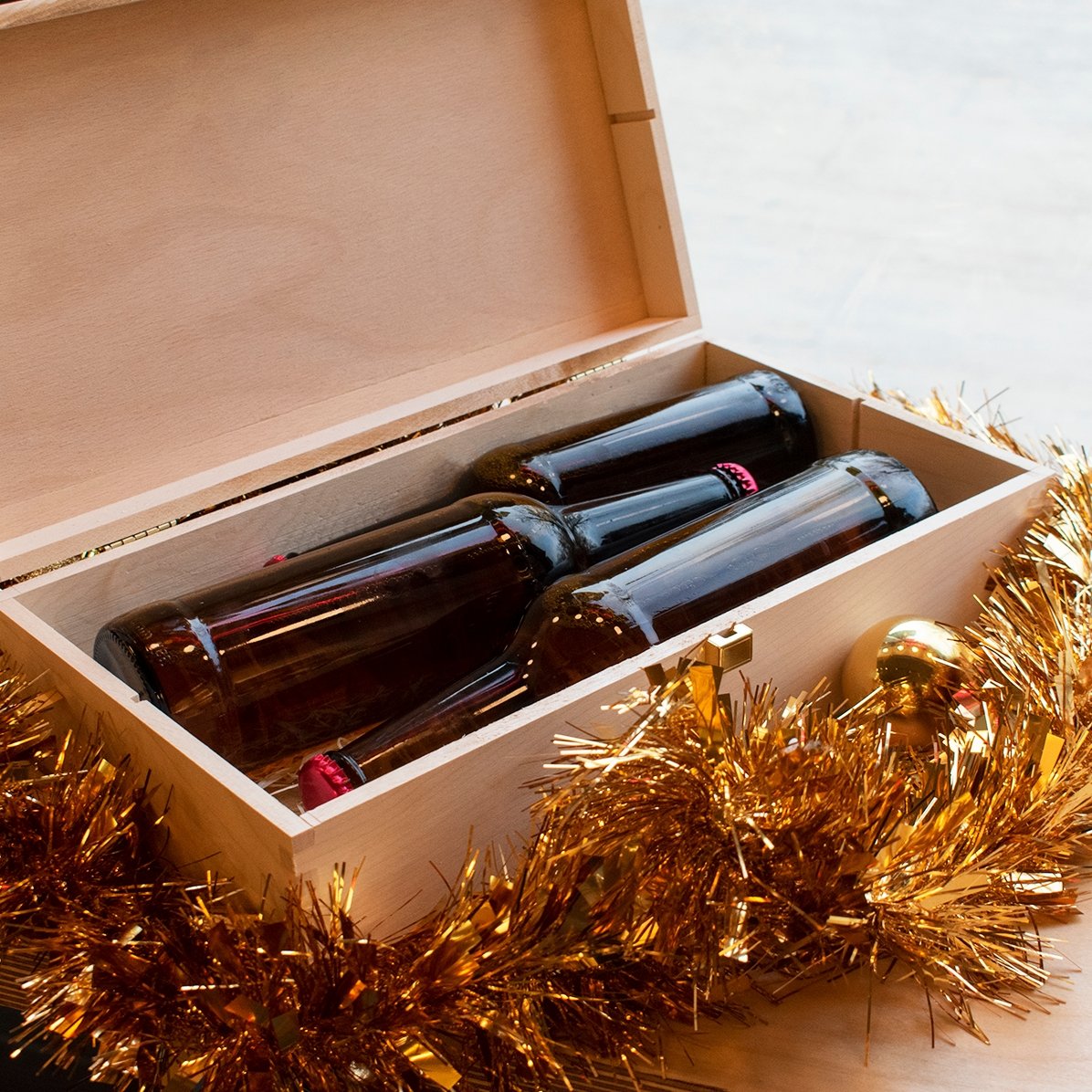 Caisse à bière personnalisée pour trois bouteilles - Modèle de Noël