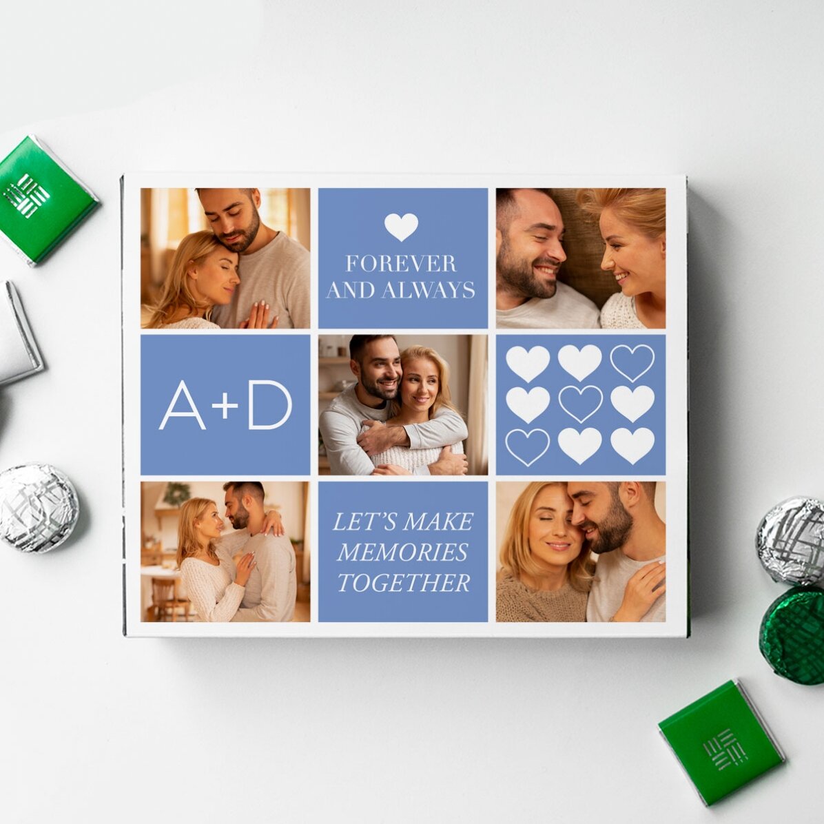 Boîte de bonbons personnalisée avec 5 photos et un message - Love