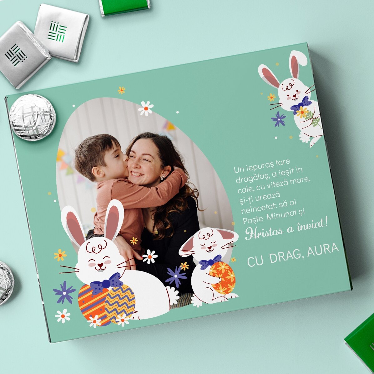 Gepersonaliseerd bonbonnière met een foto en een boodschap - Konijntje