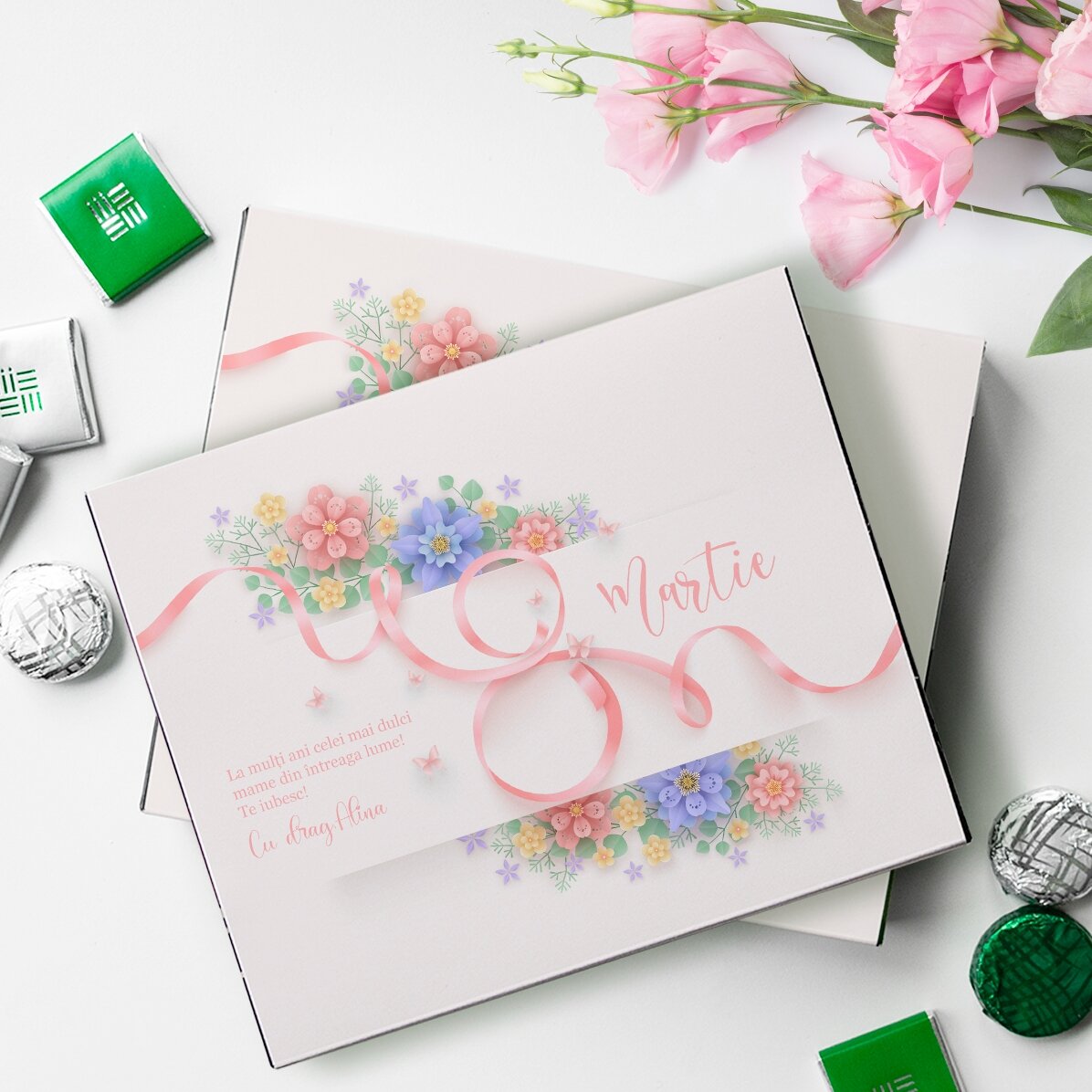 Gepersonaliseerde doos bonbons met tekst voor mama – 8 maart