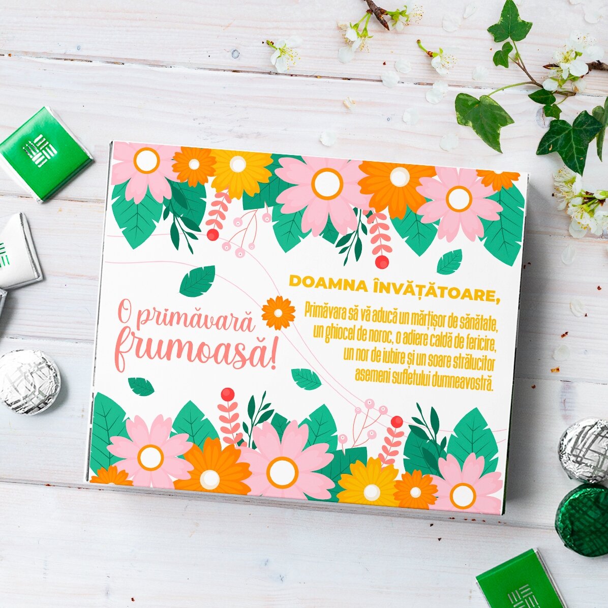 Boîte de bonbons personnalisée avec un message - Printemps en fleurs