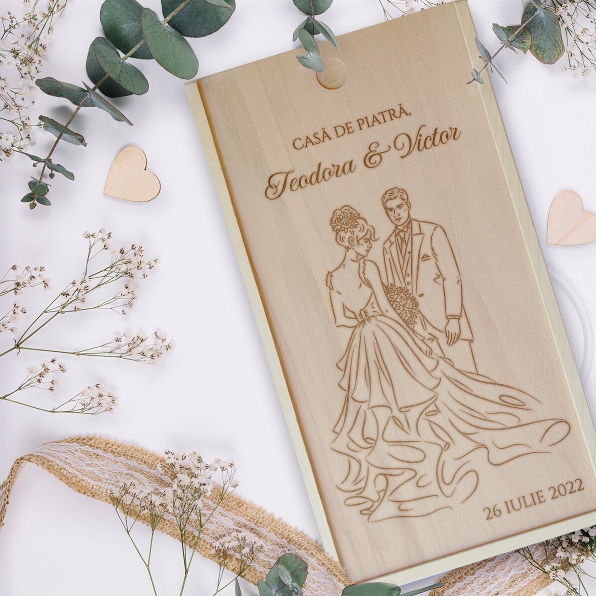 Coffret cadeau personnalisé en bois avec message - Casa de piatra