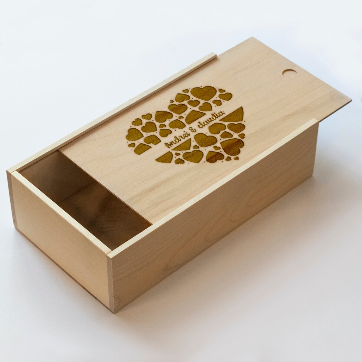 Gepersonaliseerde houten geschenkdoos met jullie namen