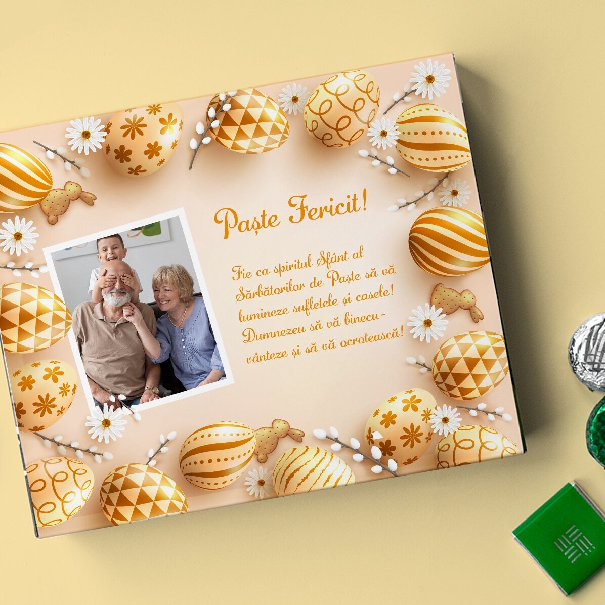 Boîte de bonbons personnalisée avec une photo et un message - Joyeuses Pâques !