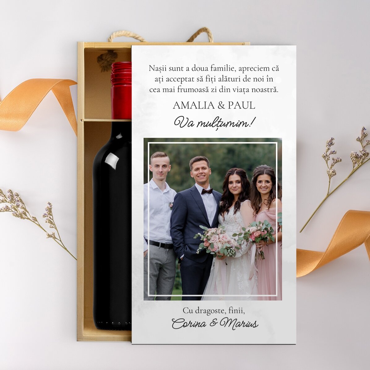 Coffret à vin pour 2 bouteilles, personnalisé avec une photo et un message - Avec toute mon affectio
