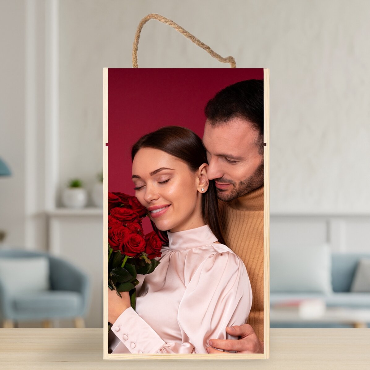 Coffret à vin pour 2 bouteilles, personnalisé avec une photo