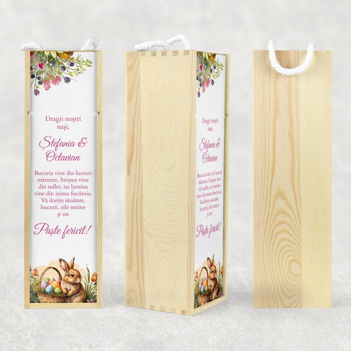 Coffret de vin personnalisé avec un message de Pâques