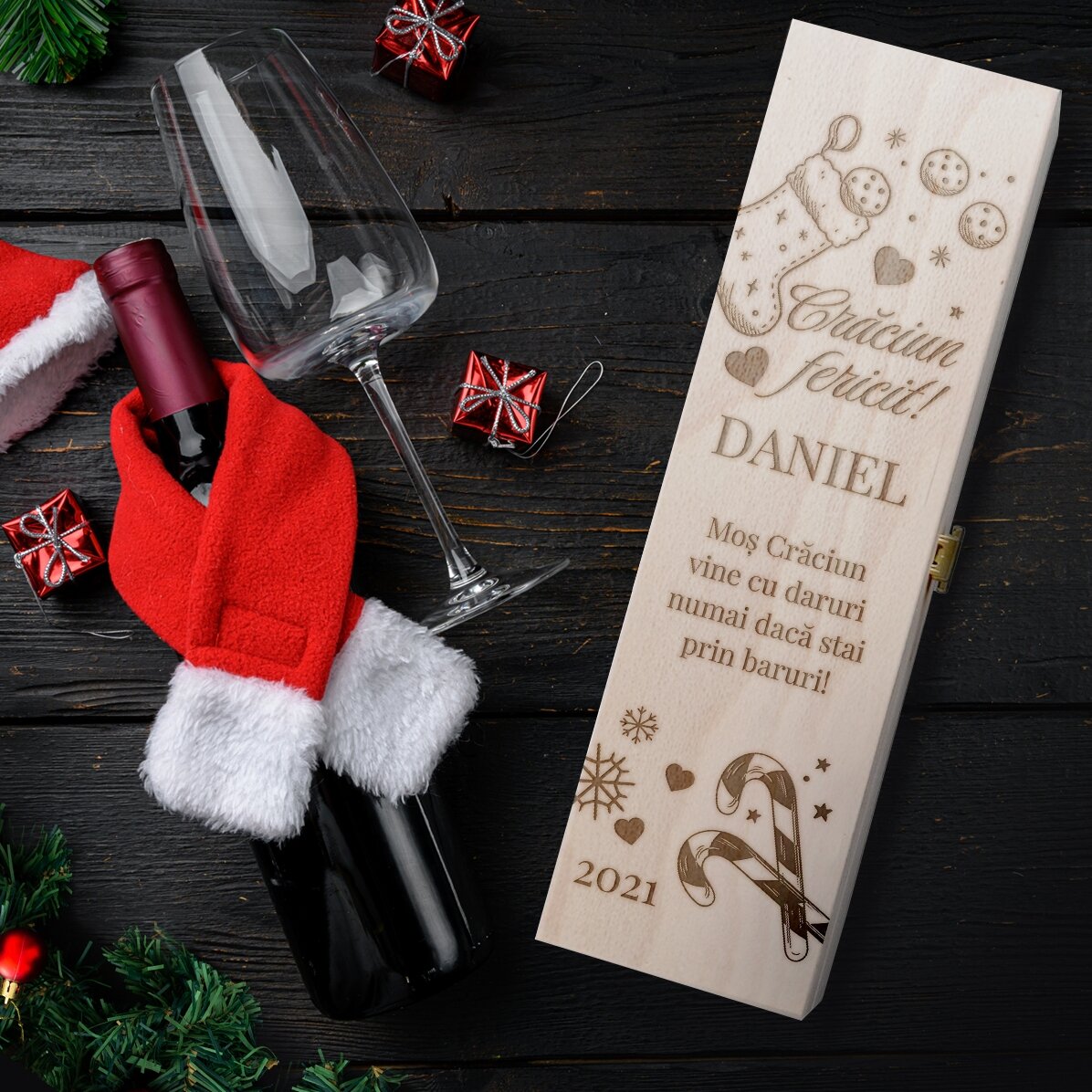 Coffret de vin personnalisé avec un message pour un ami / un amoureux - Joyeux Noël