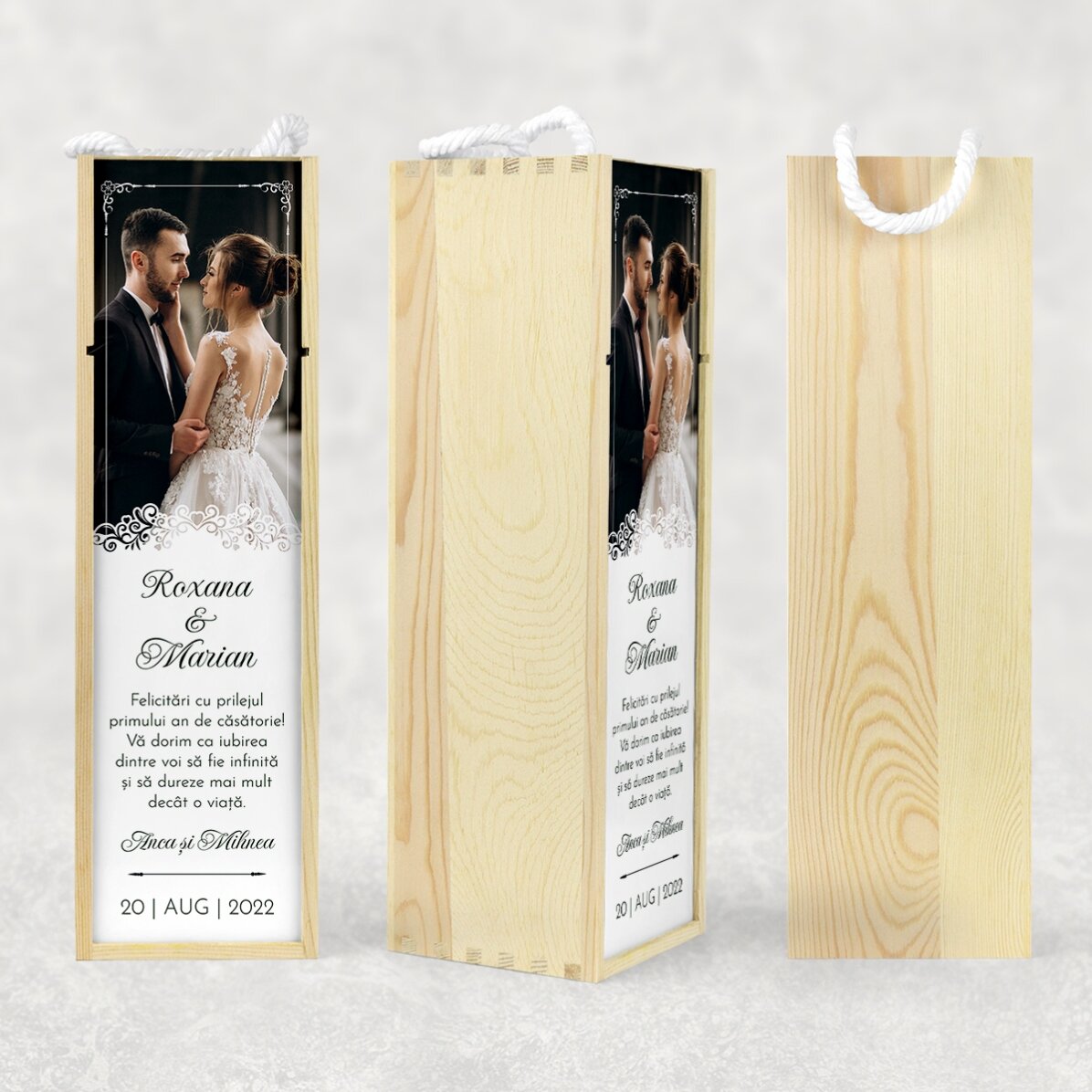 Caisse de vin personnalisée avec photo et texte - Anniversaire de mariage