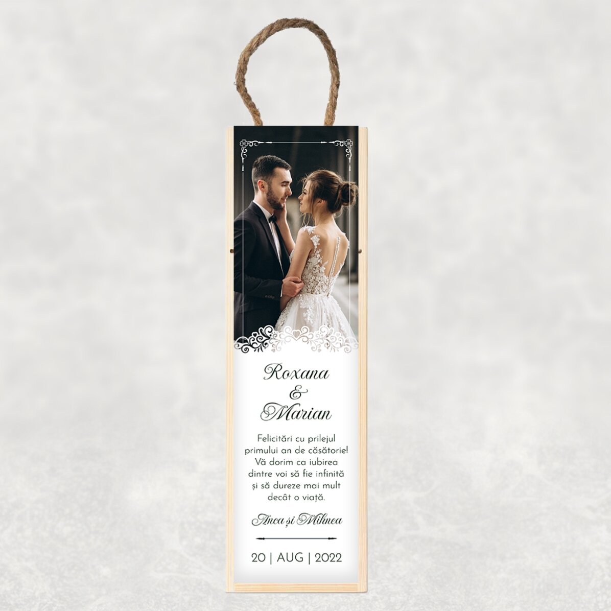 Caisse de vin personnalisée avec photo et texte - Anniversaire de mariage