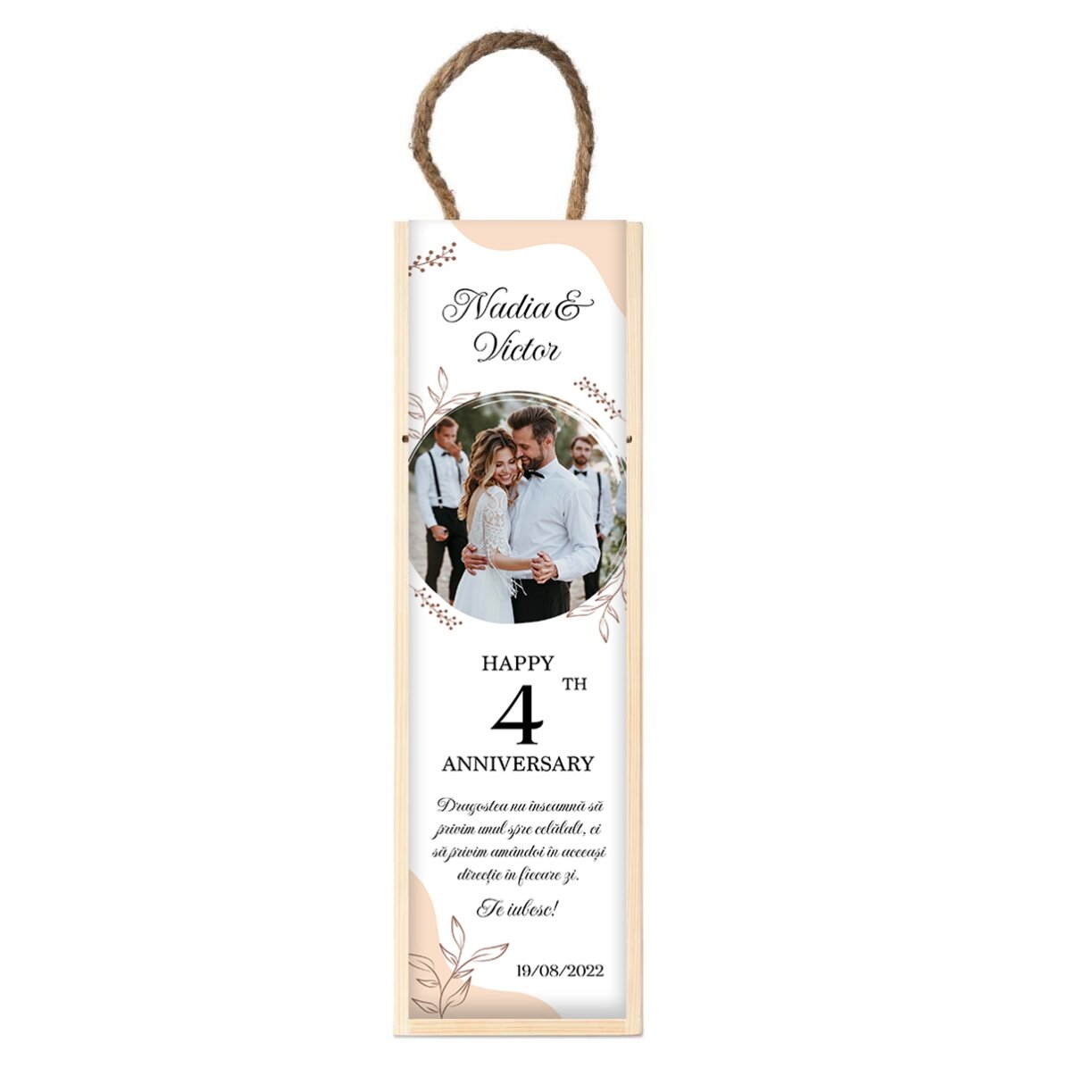 Caisse de vin personnalisée avec photo et texte - Anniversaire de relation