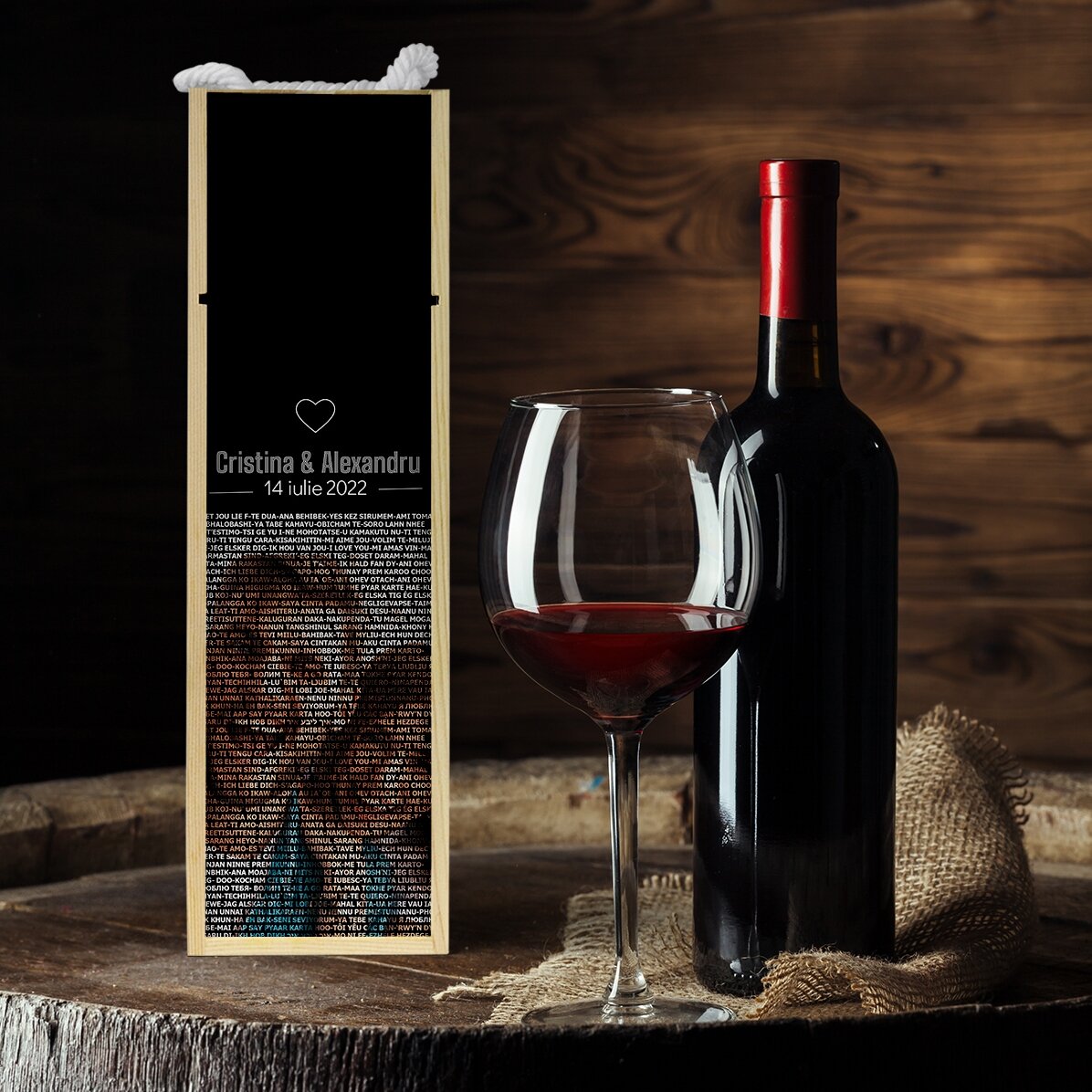 Coffret de vin personnalisé avec photo et texte - Je t