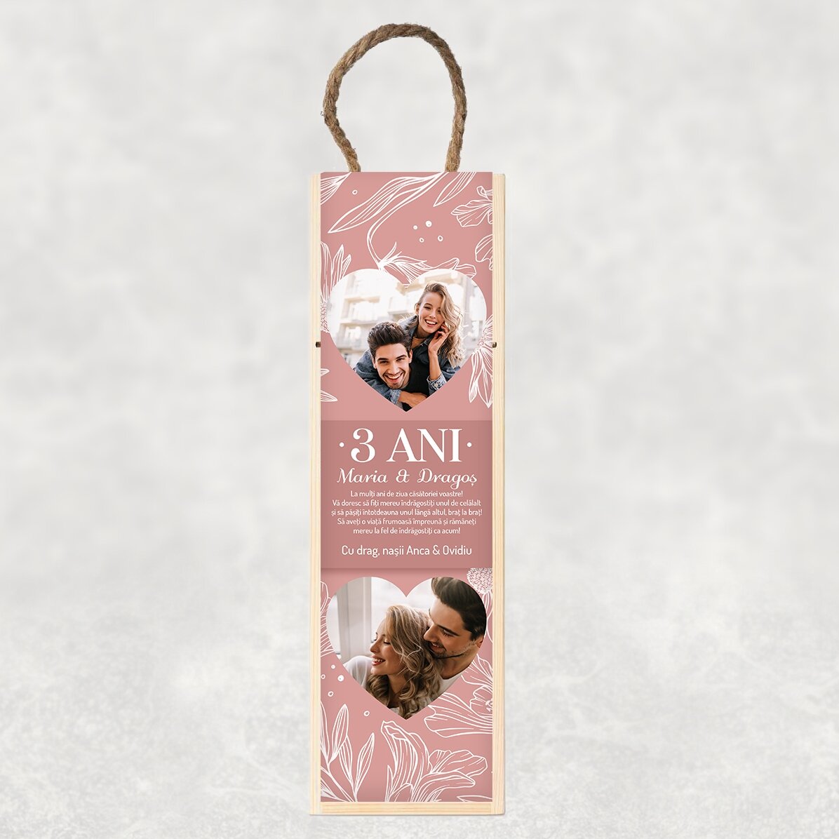 Coffret de vin personnalisé avec un texte et deux photos - Anniversaire de mariage