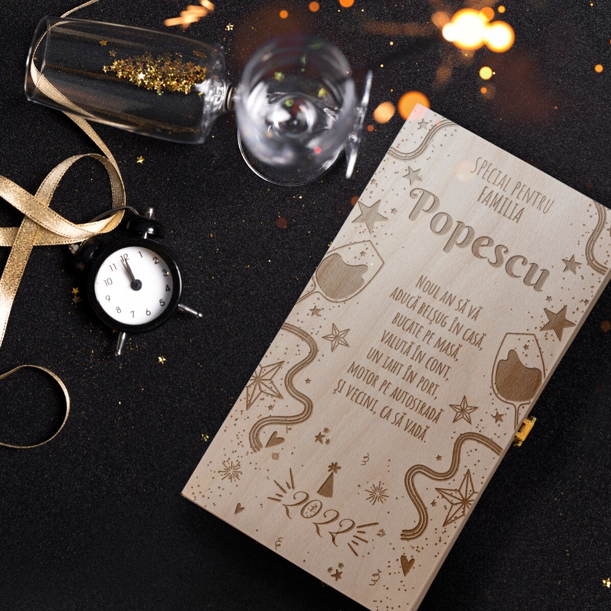 Coffret à vin personnalisé pour deux bouteilles avec message - Nouvel An