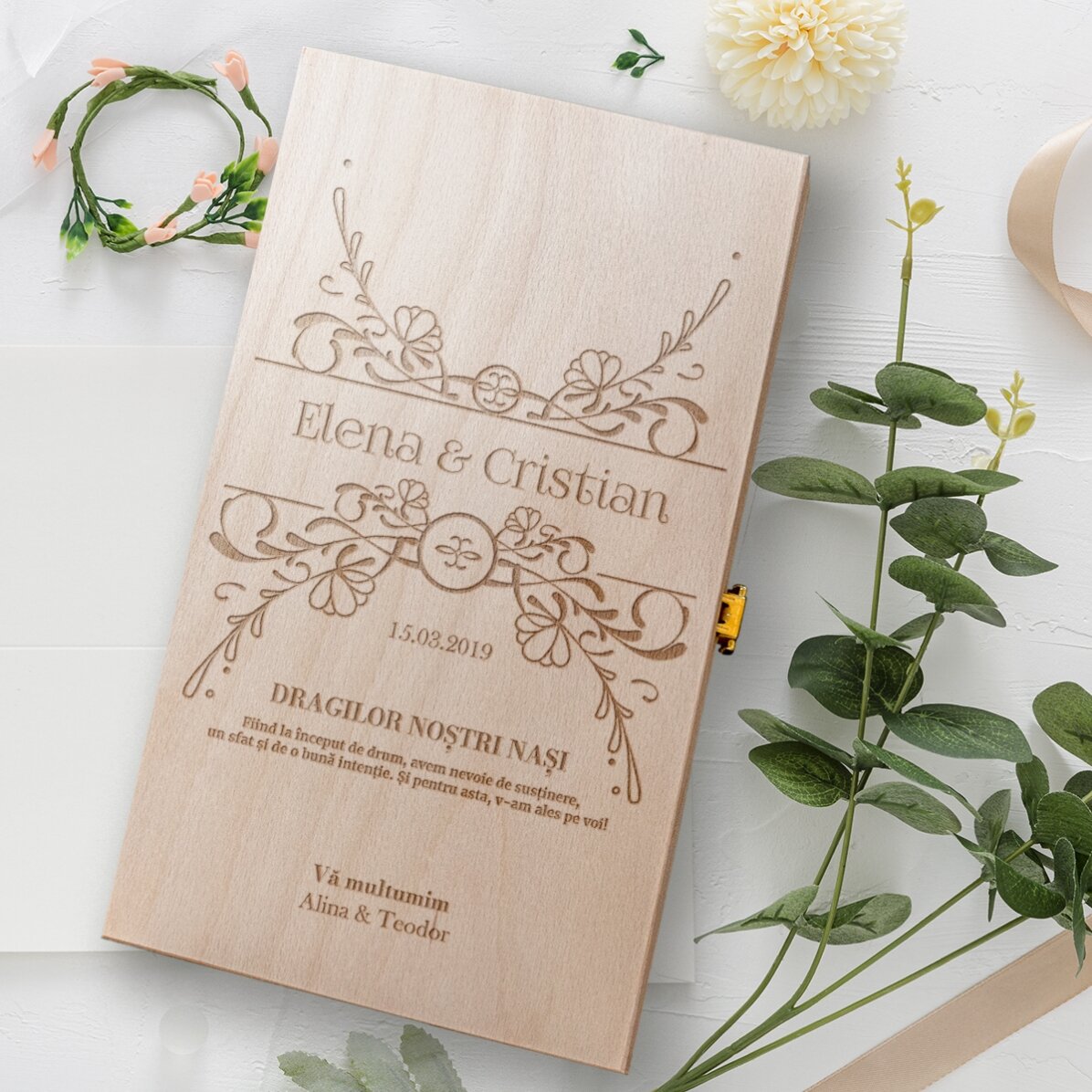Coffret à vin personnalisé pour deux bouteilles - Message pour les parrains et marraines