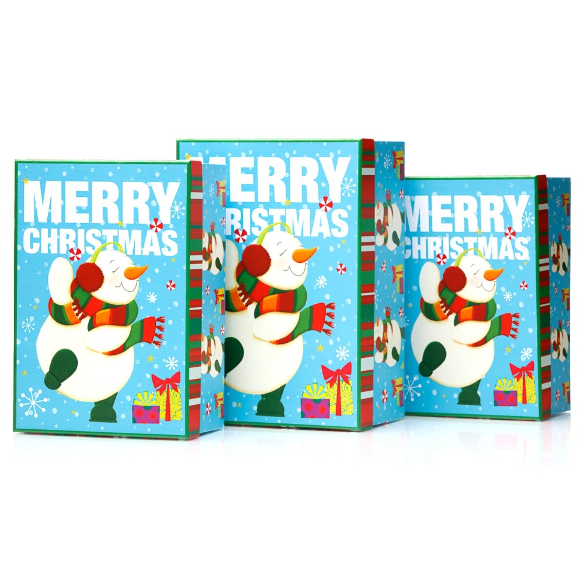 Coffret cadeau de Noël bleu - modèle bonhomme de neige