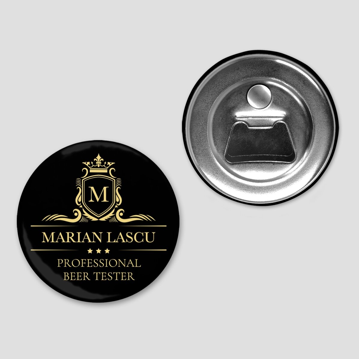 Flessenopener met magneet, gepersonaliseerd met tekst - Premium