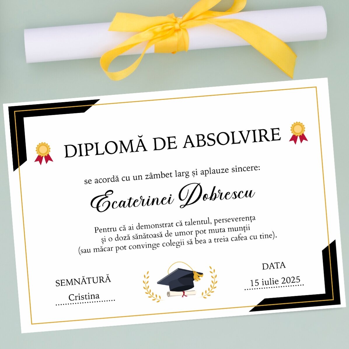 Gepersonaliseerd diploma met tekst - Afstuderen