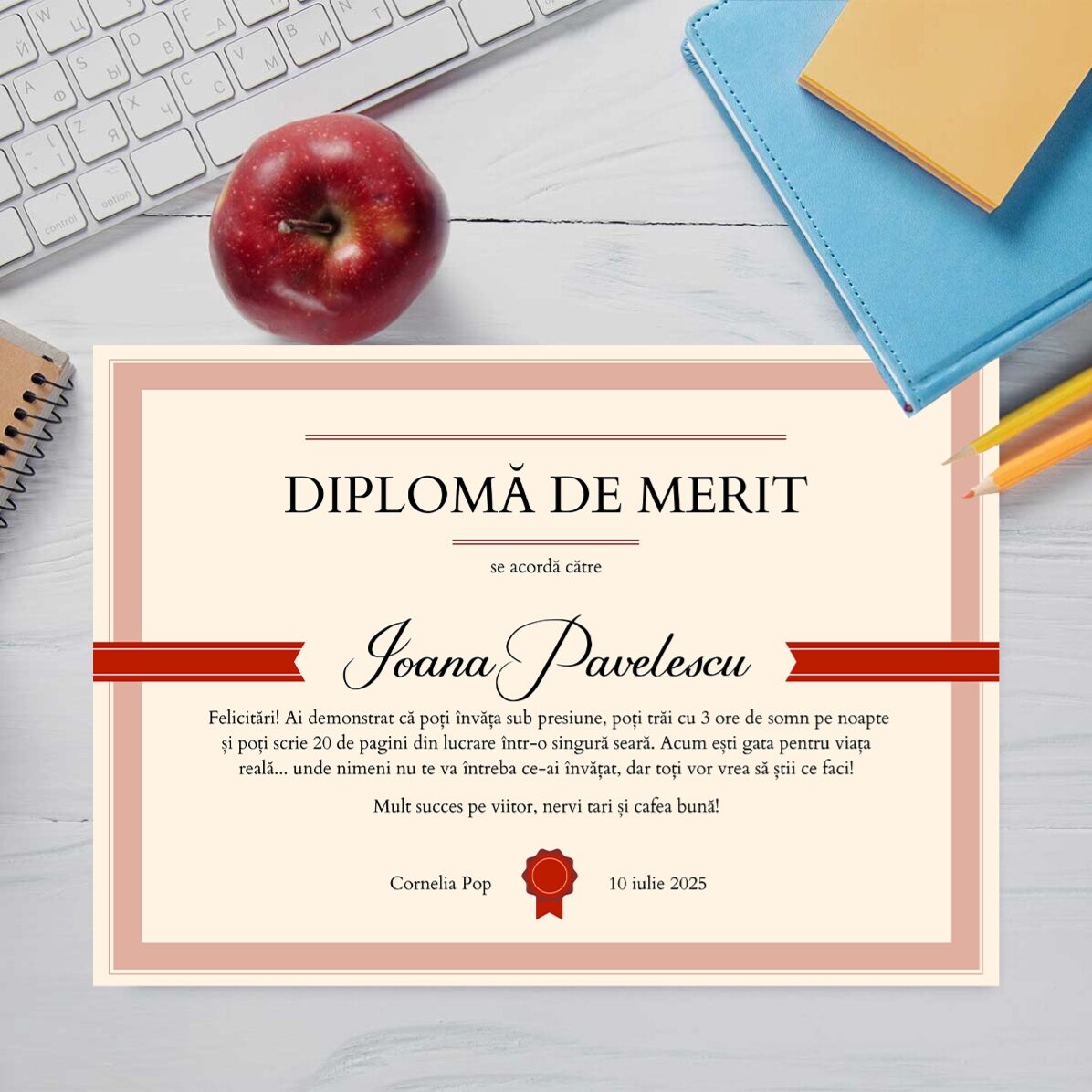 Gepersonaliseerd diploma met tekst - Erediploma