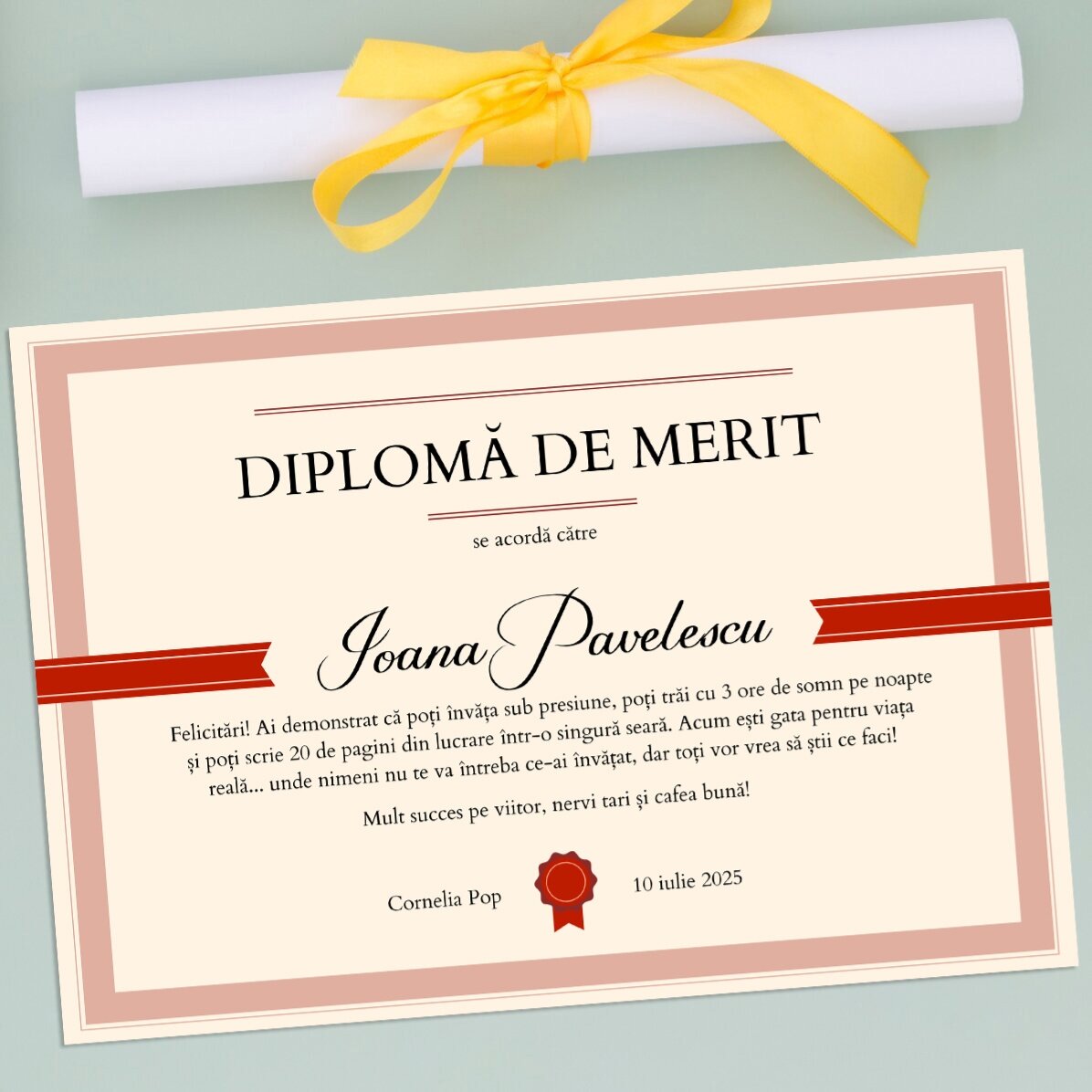 Gepersonaliseerd diploma met tekst - Erediploma