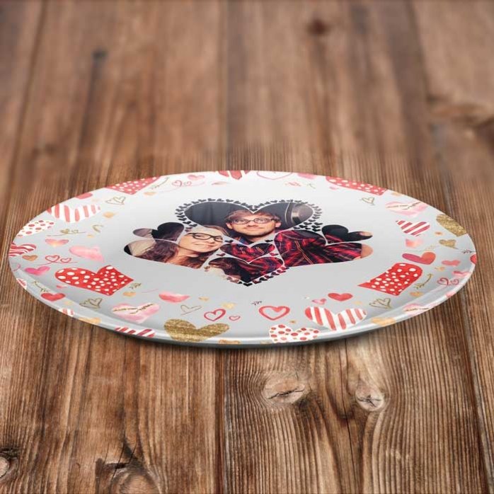 Assiette personnalisée avec une photo - Cœurs