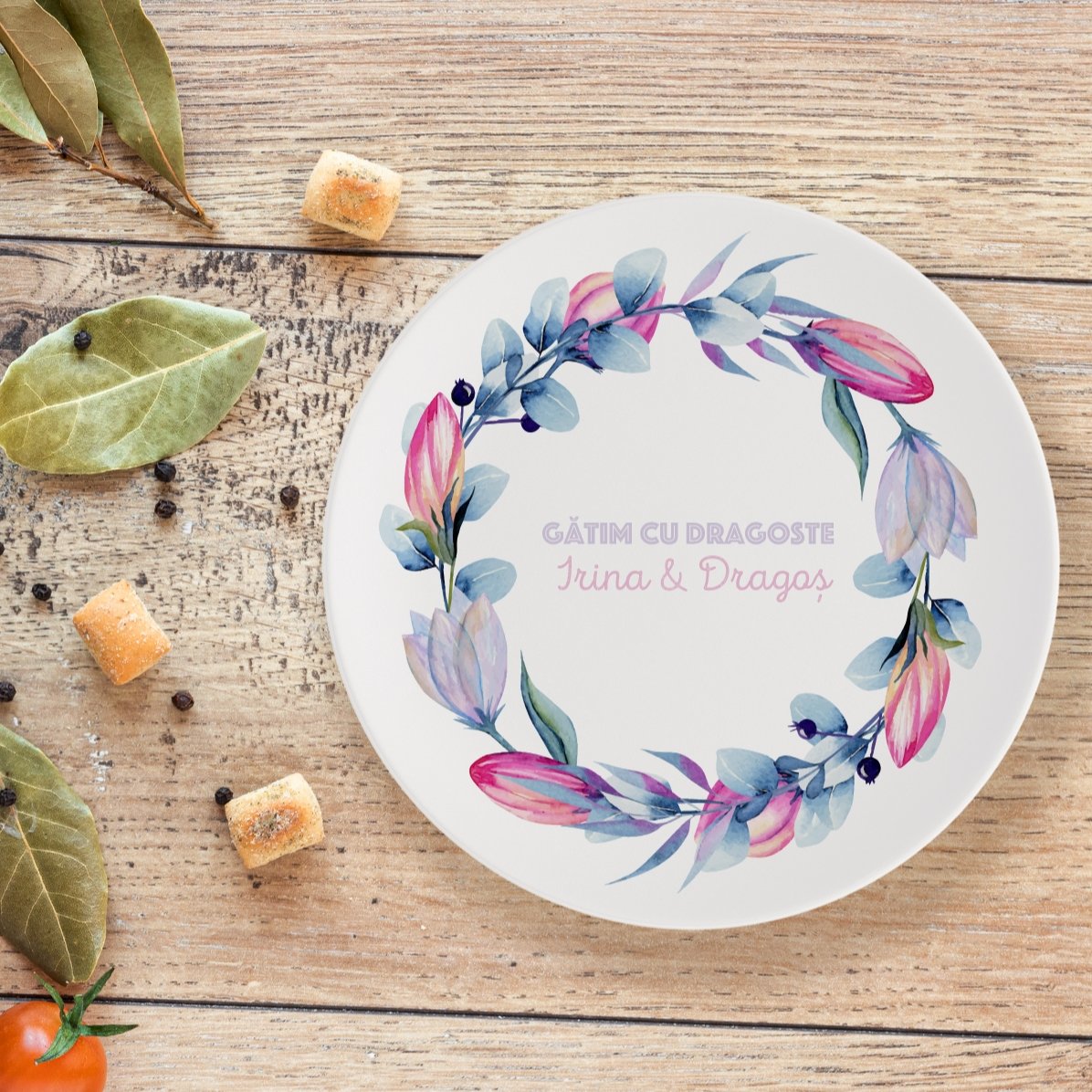 Assiette personnalisée avec inscription - Tulipes