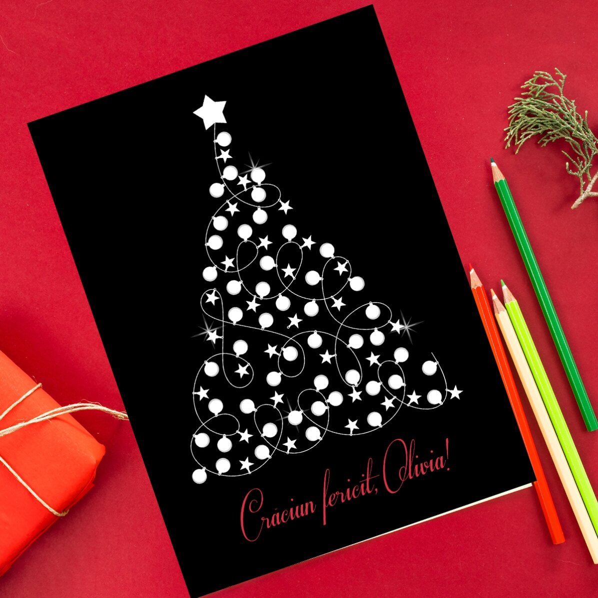 Gepersonaliseerde kleurkaart met kerstboodschap