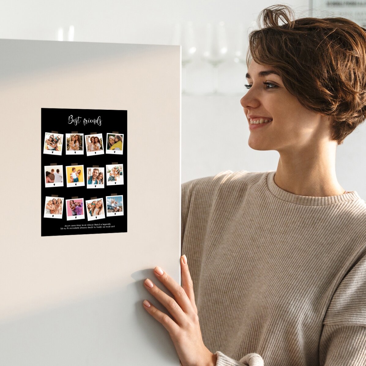 Gepersonaliseerde magnetische wenskaart met 12 foto’s en tekst - Polaroid