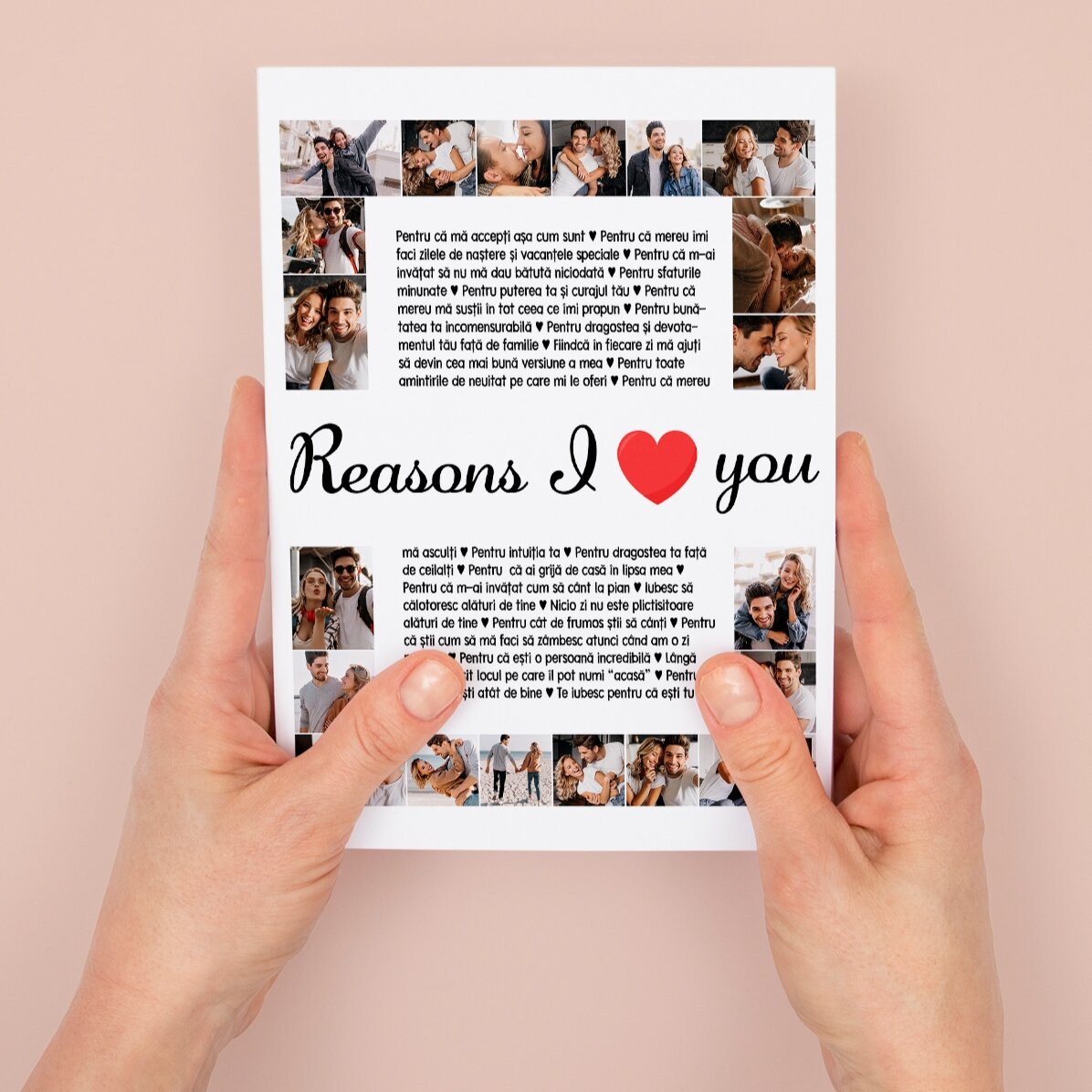 Carte de vœux magnétique personnalisée avec 20 photos et un texte - « Reasons I love You »