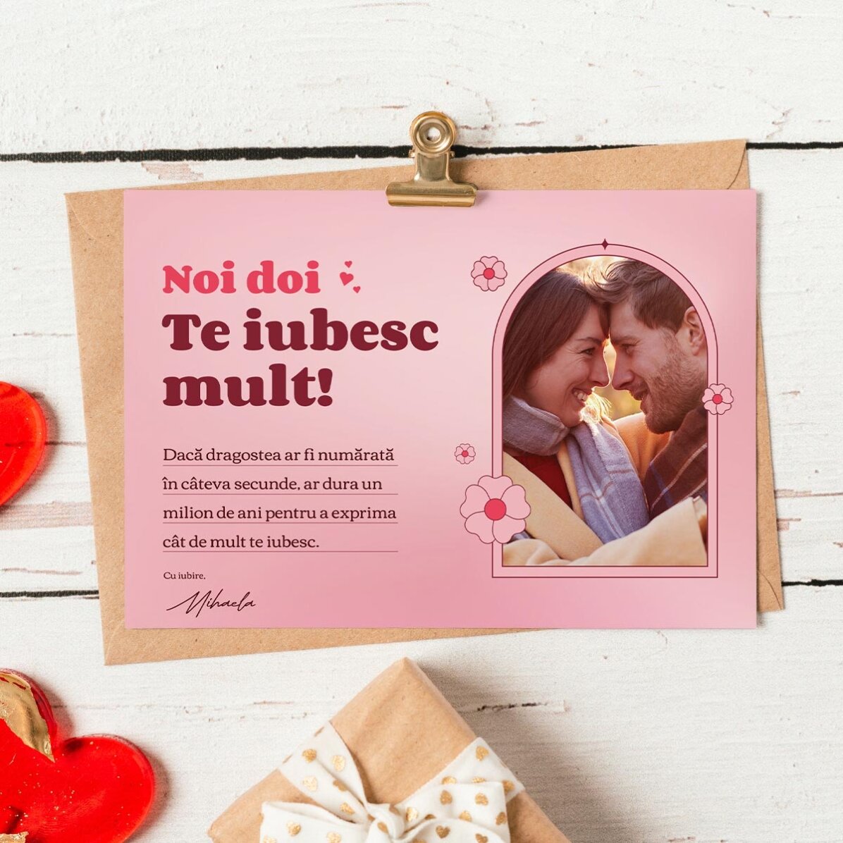 Gepersonaliseerde magnetische wenskaart met een foto en een liefdesboodschap - Love story