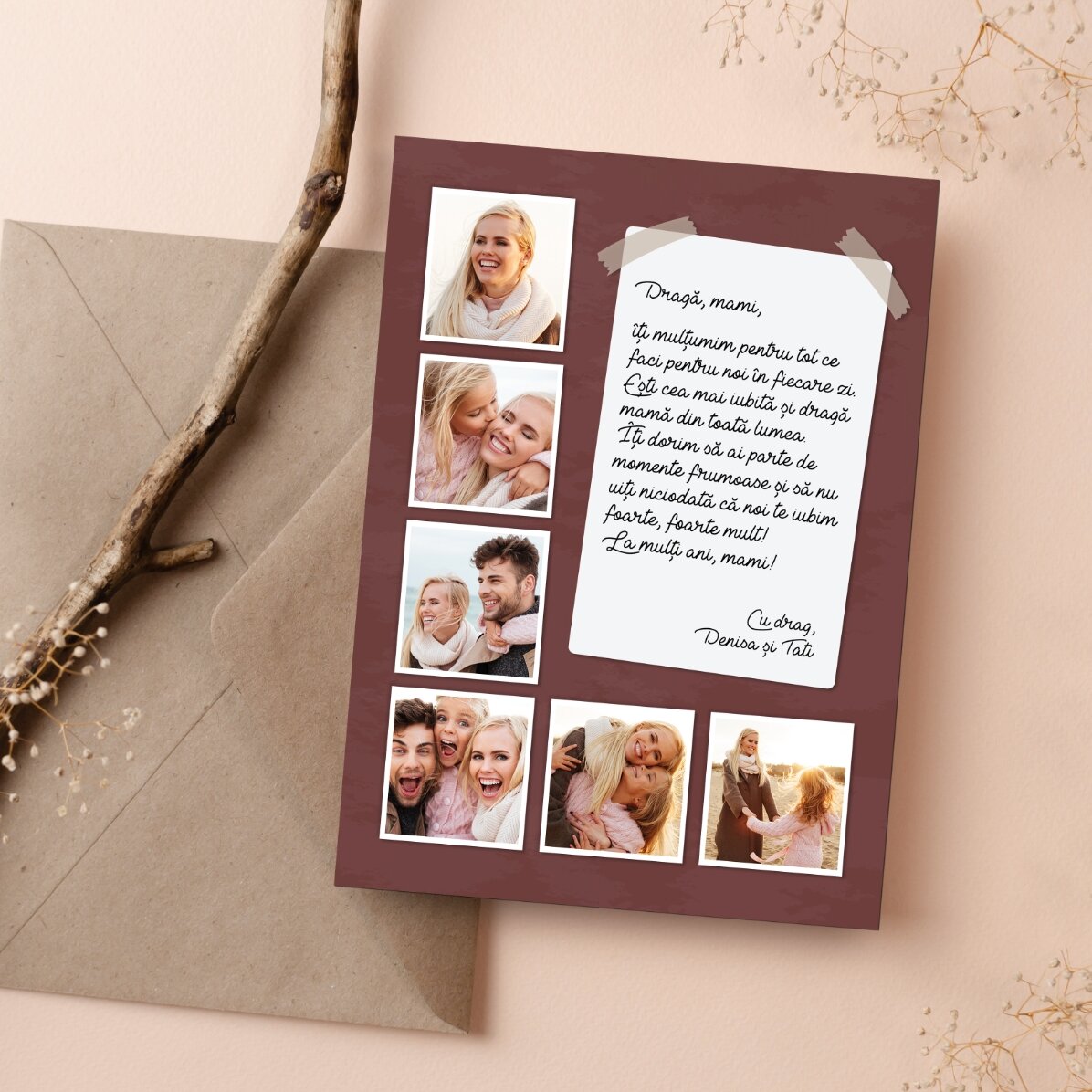 Carte de vœux magnétique personnalisée avec 6 photos et un long message
