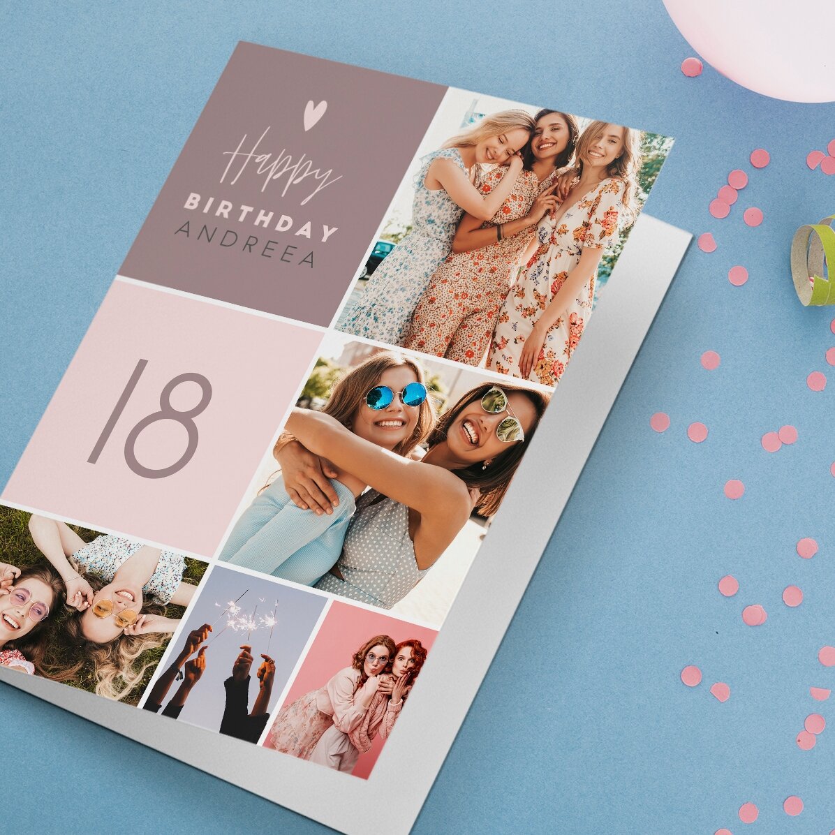 Carte de vœux personnalisée avec 5 photos et un texte - Joyeux anniversaire