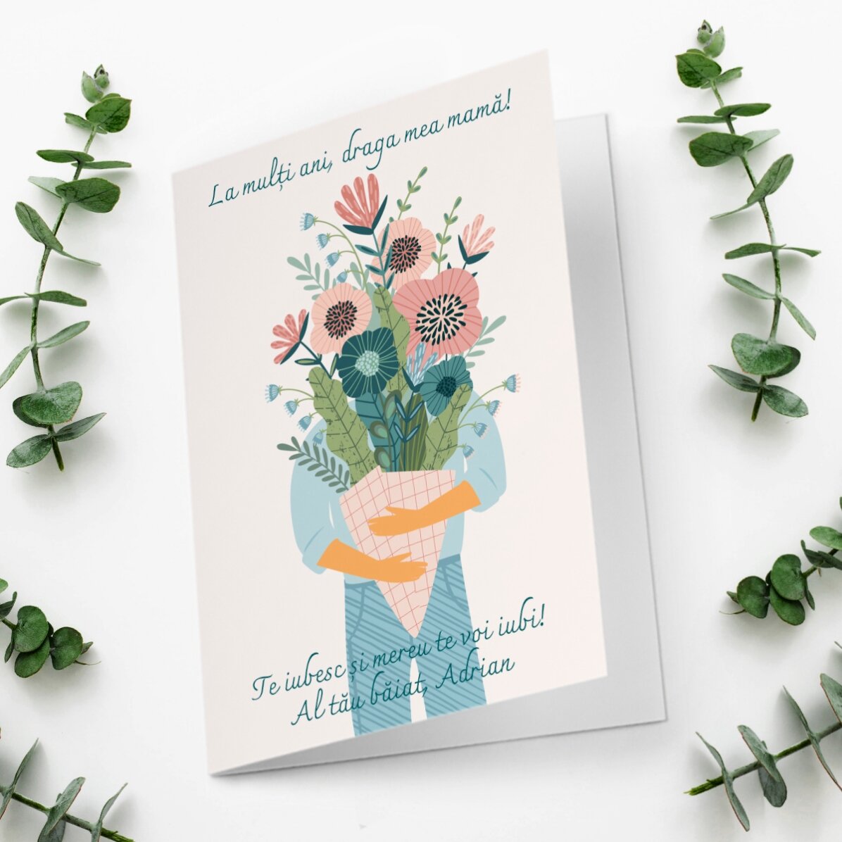 Carte de vœux personnalisée avec texte - Un bouquet d