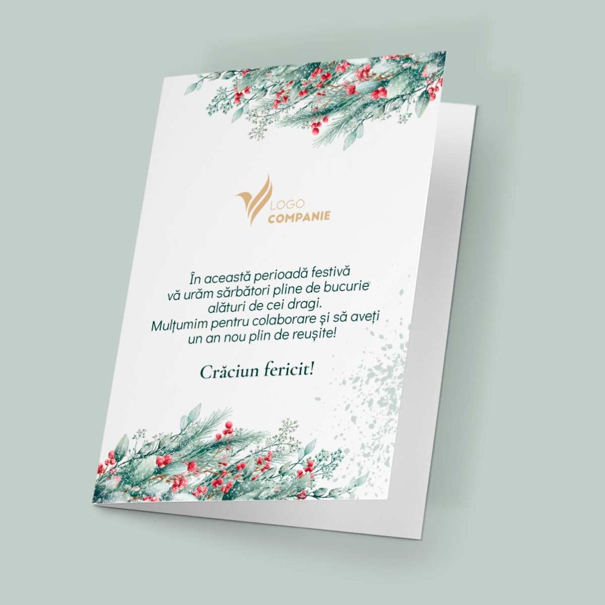 Gepersonaliseerde wenskaart, achterkant met tekst en logo - Vrolijk Kerstfeest!