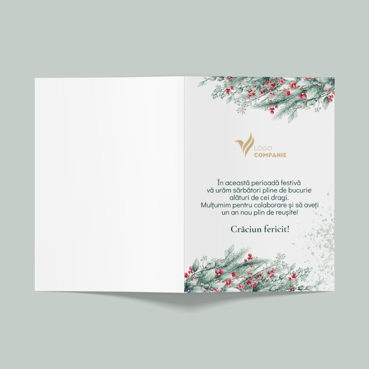 Gepersonaliseerde wenskaart, achterkant met tekst en logo - Vrolijk Kerstfeest!