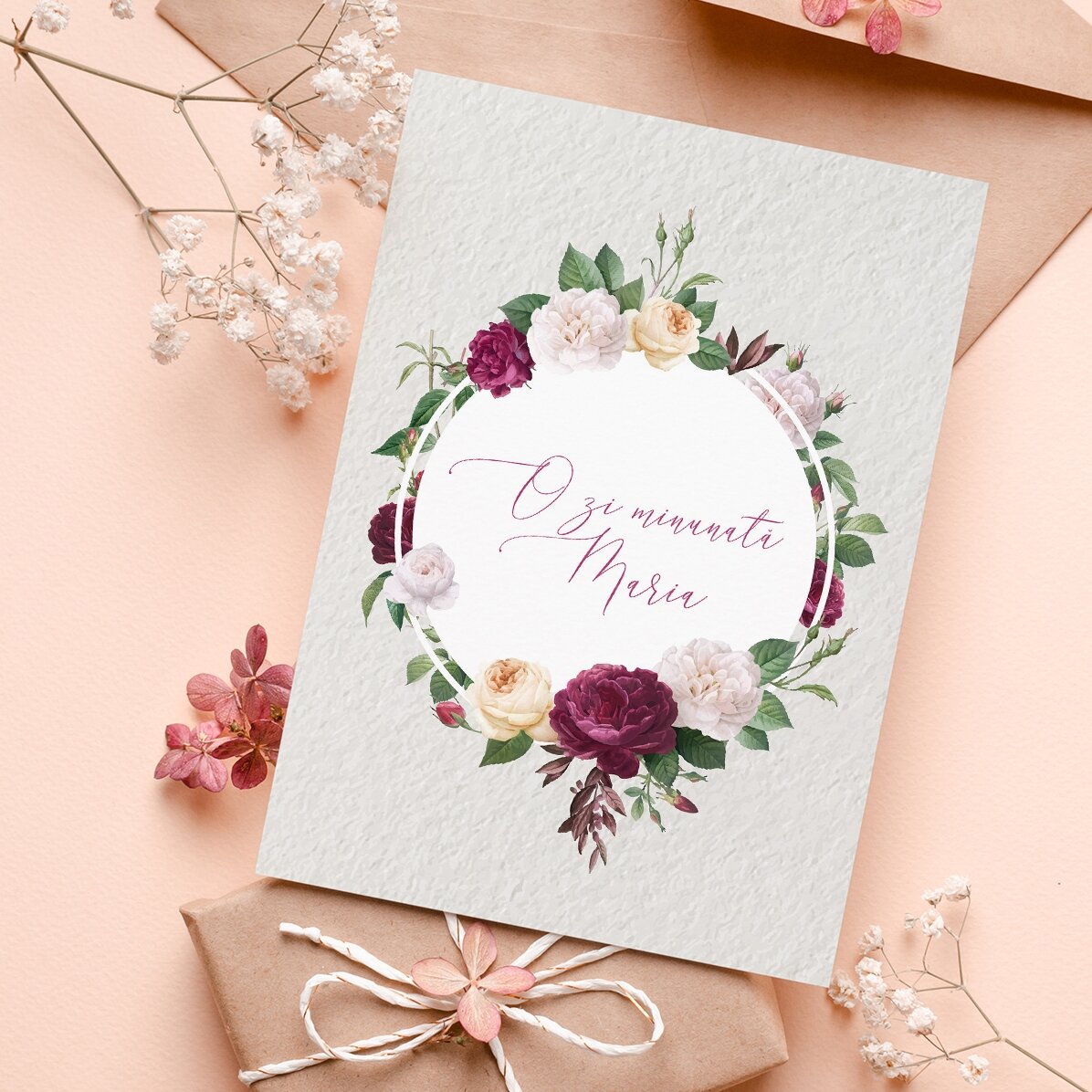 Carte de vœux personnalisée - motif floral