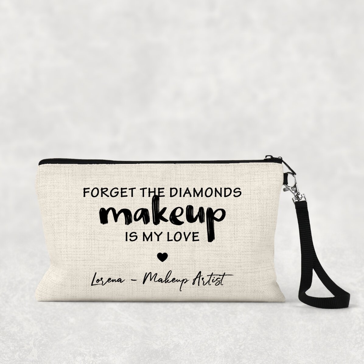 Gepersonaliseerd make-uptasje met tekst - I love makeup