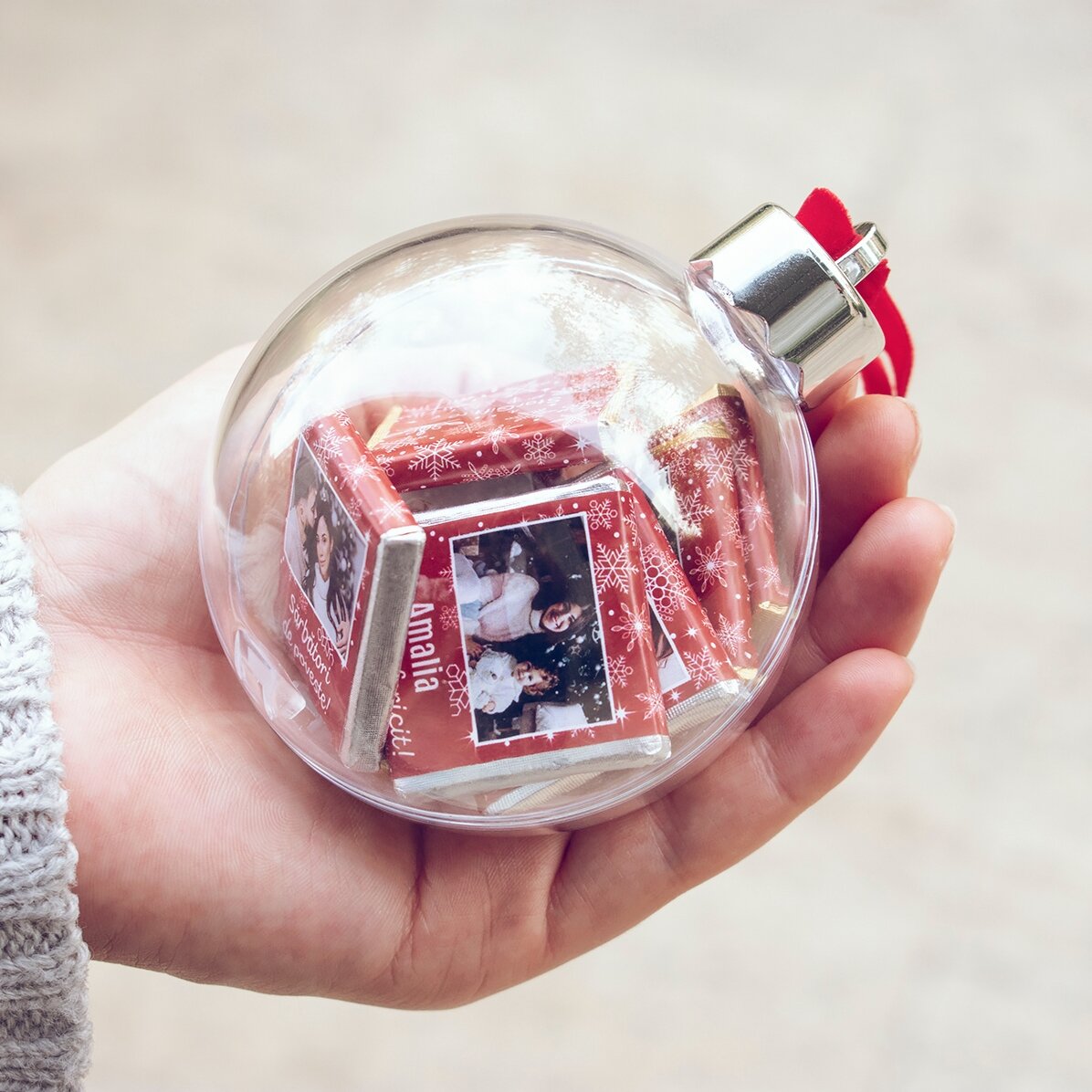 Kogel met 10 mini-chocoladehapjes, gepersonaliseerd met foto’s en tekst