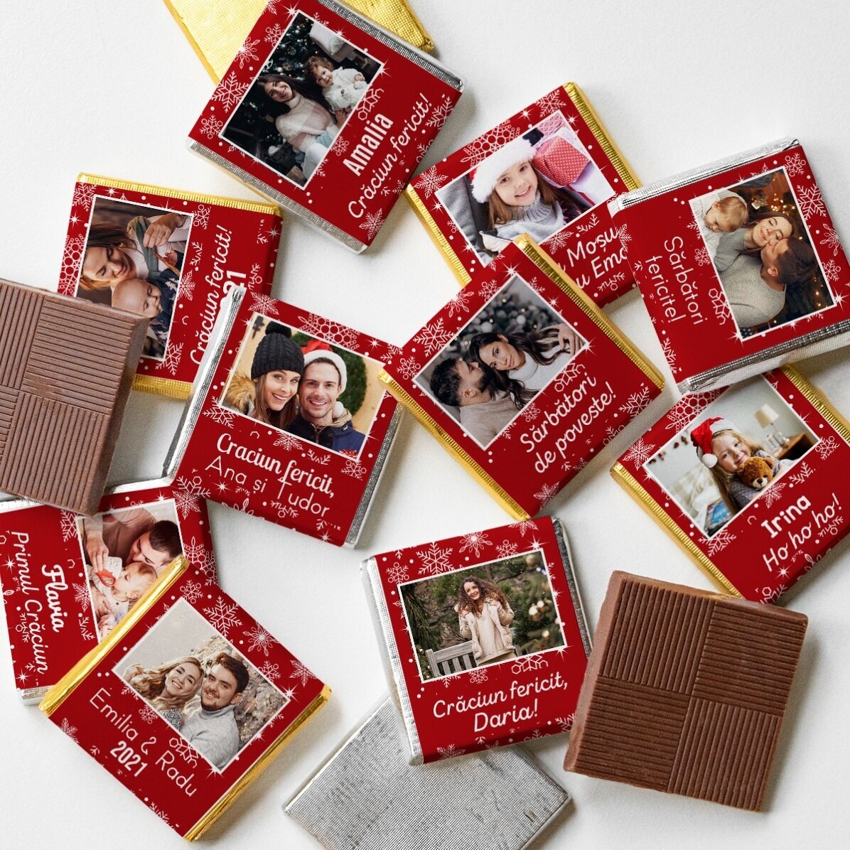 Kogel met 10 mini-chocoladehapjes, gepersonaliseerd met foto’s en tekst